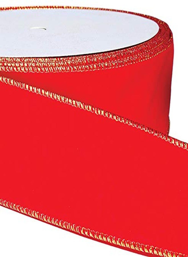 OLYPHAN Red Velvet Ribbon Wired 2.5 (2 1/2) Inch Wide Wire-Edge Gold Trim Clearance: 30 Yards Christmas Wrap, Valentine's Day/Outdoor Xmas Tree Bows/Winter Wedding Bow/Valentine Ribbons for Crafts & Gifts - Image 4